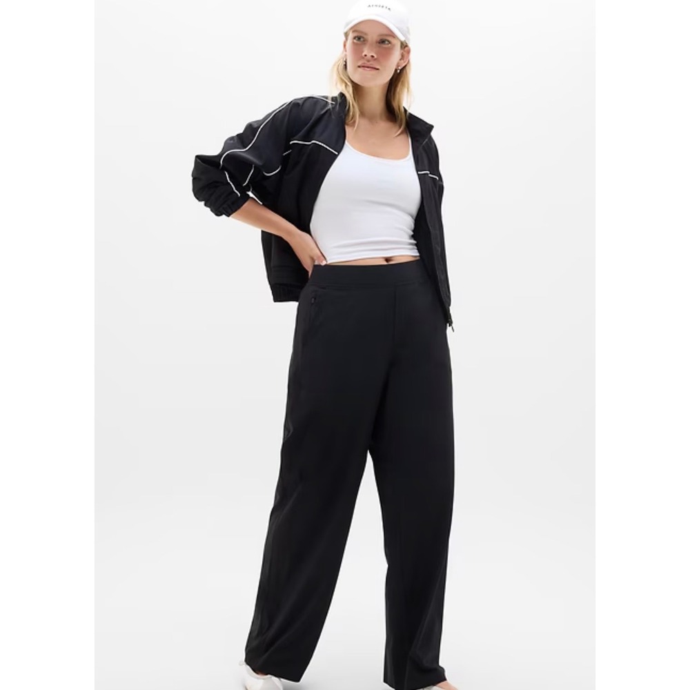Athleta Brooklyn Ankle Pants Black Wide Leg Crop Pull On Size 18